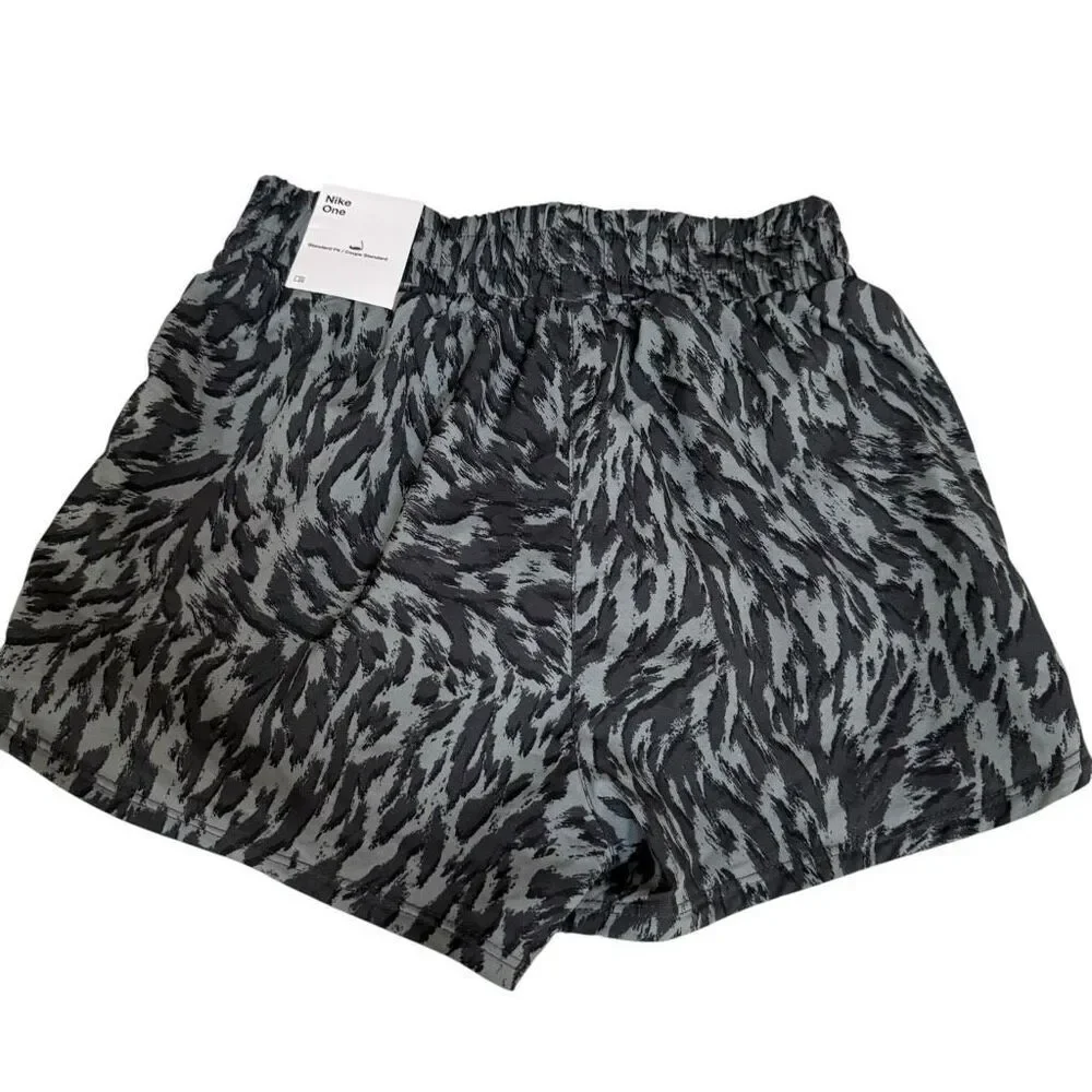 Nike One Girls' Dri-FIT Woven High-Waisted Shorts grey animal print sz S NWT